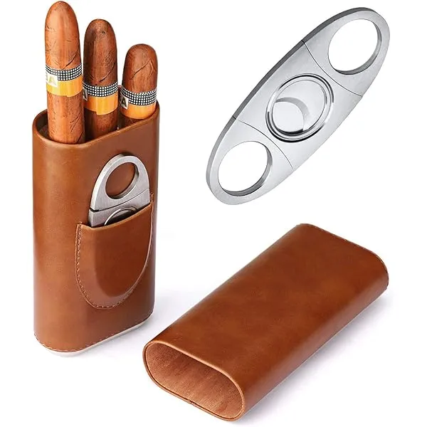 Estuche de 3 cigarros con Cortador Marron