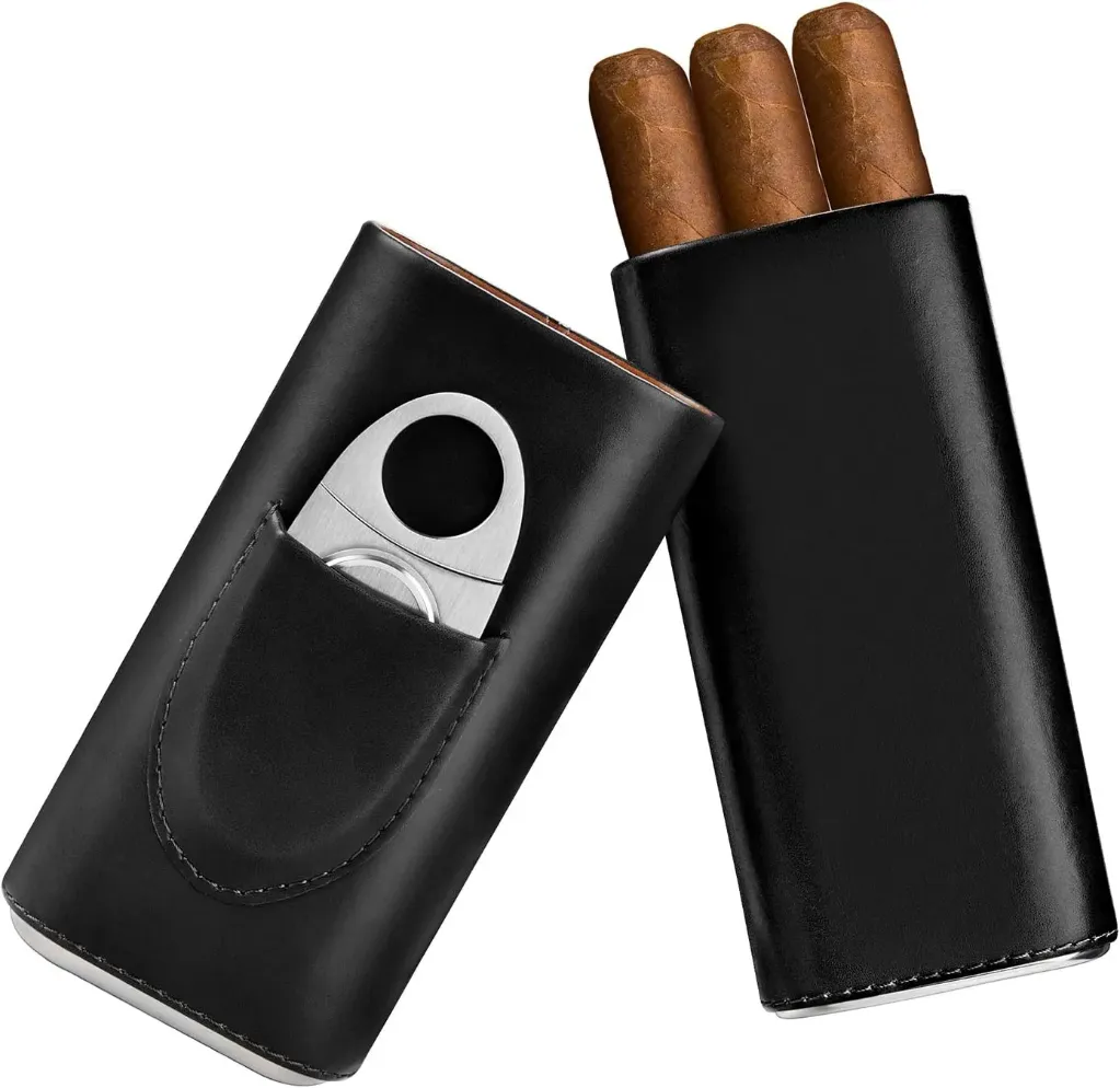 Estuche de 3 cigarros con Cortador Negro
